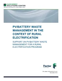 Pv/Battery Waste Management in the Context of Rural Electrification Support on Pv/Battery Waste Management for a Rural Electrification Program