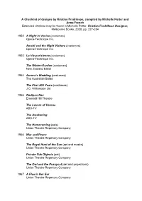 A Checklist of Designs by Kristian Fredrikson, Compiled by Michelle