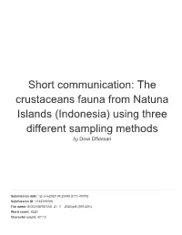 The Crustaceans Fauna from Natuna Islands (Indonesia) Using Three Different Sampling Methods by Dewi Elfidasari