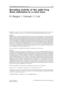 Breeding Activity of the Agile Frog Rana Dalmatina in a Rural Area M
