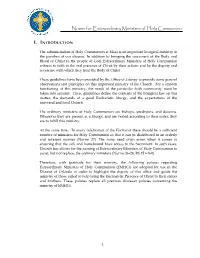 Norms for Extraordinary Ministers of Holy Communion I. INTRODUCTION