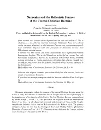 Numenius and the Hellenistic Sources of the Central Christian Doctrine