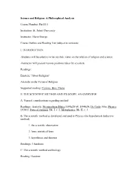 Science and Religion: a Philosophical Analysis Course Number: Phi 81.1