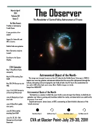The Observer Issue 3 the Newsletter of Central Valley Astronomers of Fresno in This Issue: Profiles in Astronomy: Frank Dyson