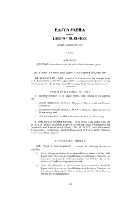 Rajya Sabha —— List of Business