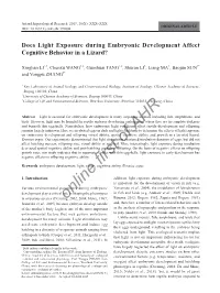 Does Light Exposure During Embryonic Development Affect Cognitive Behavior in a Lizard?
