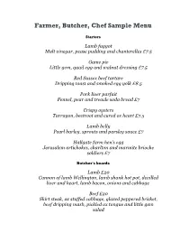 Farmer, Butcher, Chef Sample Menu