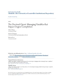Managing Variables That Impact Degree Completion Glenn Gittings University of Louisville