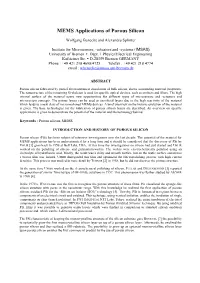MEMS Applications of Porous Silicon