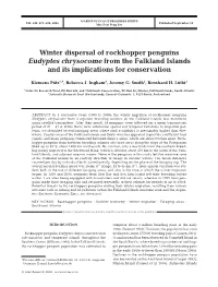 Winter Dispersal of Rockhopper Penguins Eudyptes Chrysocome from the Falkland Islands and Its Implications for Conservation