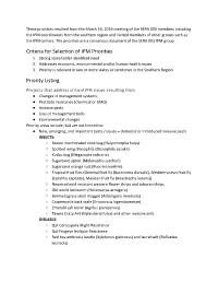 Criteria for Selection of IPM Priorities Priority Listing