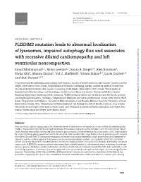 PLEKHM2 Mutation Leads to Abnormal Localization of Lysosomes, Impaired