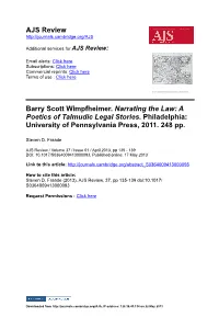 AJS Review Barry Scott Wimpfheimer. Narrating The