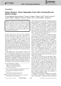 Green Hypergolic Fuels with Consistently Low Ignition Delays P