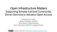 Open Infrastructure Matters Supporting Scholar-Led and Community- Driven Services to Advance Open Access