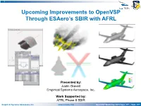 Upcoming Improvements to Openvsp Through Esaero's SBIR with AFRL
