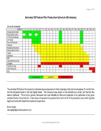 Animated 3D Feature Film Production Schedule (85 Minutes)
