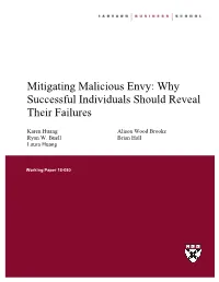 Mitigating Malicious Envy: Why Successful Individuals Should Reveal Their Failures