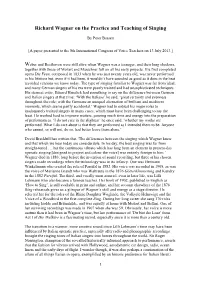 Richard Wagner on the Practice and Teaching of Singing