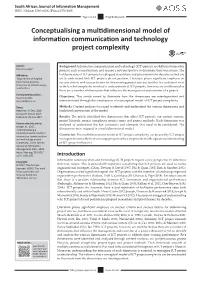 Conceptualising a Multidimensional Model of Information Communication and Technology Project Complexity