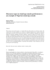 Discourse Types in Stand-Up Comedy Performances: an Example of Nigerian Stand-Up Comedy