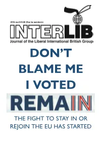 The Fight to Stay in Or Rejoin the Eu Has Started Events Contents