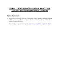 2014-2015 Washington Metropolitan Area Transit Authority Performance Oversight Questions