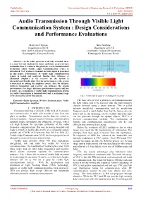 Audio Transmission Through Visible Light Communication System : Design Considerations and Performance Evaluations