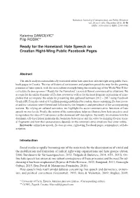 Hate Speech on Croatian Right-Wing Public Facebook Pages
