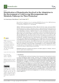 Identification of Biomolecules Involved in the Adaptation to The