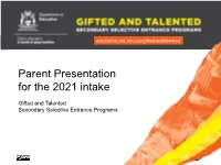 Parent Presentation for the 2021 Intake