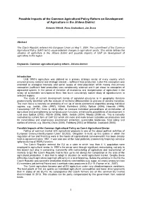 Possible Impacts of the Common Agricultural Policy Reform on Development of Agriculture in the Jihlava District