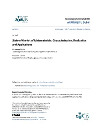 State-Of-The-Art of Metamaterials: Characterization, Realization and Applications