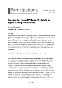 Yer a Reader, Harry: HP Reread Podcasts As Digital Reading Communities