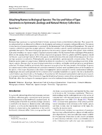 Attaching Names to Biological Species: the Use and Value of Type Specimens in Systematic Zoology and Natural History Collections