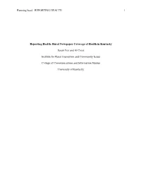 REPORTING HEALTH 1 Reporting Health