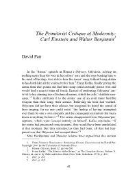 The Primitivist Critique of Modernity: Carl Einstein and Walter Benjamin1