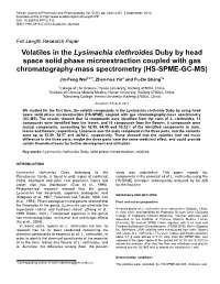 Volatiles in the Lysimachia Clethroides Duby by Head Space Solid Phase Microextraction Coupled with Gas Chromatography-Mass Spectrometry (HS-SPME-GC-MS)