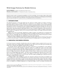 Web Design Patterns for Mobile Devices
