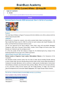UPSC Current Affairs - 22-Aug-20 TABLE of CONTENTS A