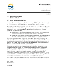 Working Group DE Report, and the Working Group DE Report Resulting from the Fraser Health Authority Review