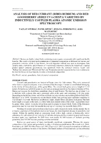 Analysis of Red Currant (Ribes Rubrum) and Red Gooseberry (Ribes Uva-Crispa) Varieties by Inductively Coupled Plasma Atomic Emission Spectroscopy