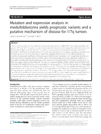 Mutation and Expression Analysis in Medulloblastoma Yields Prognostic