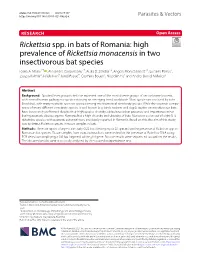 Rickettsia Spp. in Bats of Romania: High Prevalence of Rickettsia Monacensis in Two Insectivorous Bat Species Ioana A