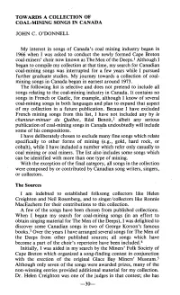 Towards a Collection of Coal Mining Songs in Canada