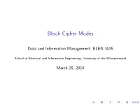 Block Cipher Modes