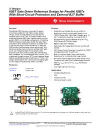 IGBT Gate Driver Reference Design for Parallel Igbts with Short-Circuit Protection and External BJT Buffer