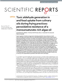 Toxic Aldehyde Generation in and Food Uptake from Culinary Oils