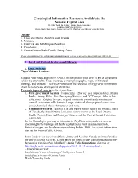 Genealogical Information Resources Available in the National Capital Area