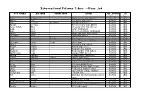 International Science School - Class List